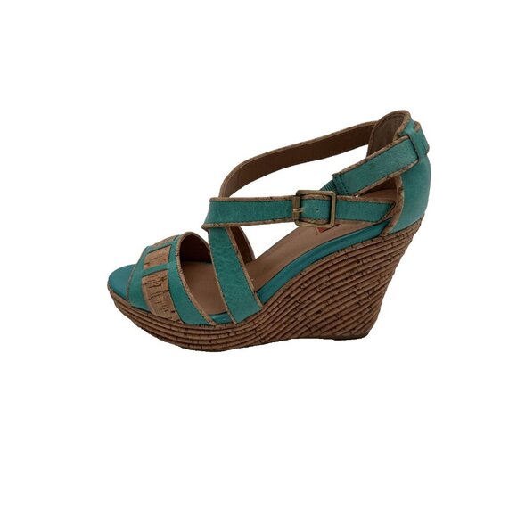 Miz Mooz Kenya Platform Leather Wedge Heel Peep Toe Sandals size 7.5 Cork - Picture 8 of 16